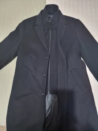 Abrigo Lana Mango Azul Marino Talla XL