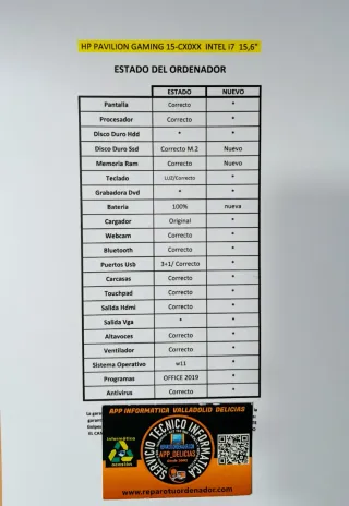 Portátil HP Gaming 15,6 i7 16GB RAM 512GB SSD