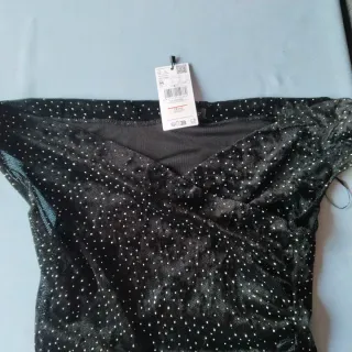 Top negro terciopelo puntos glitter