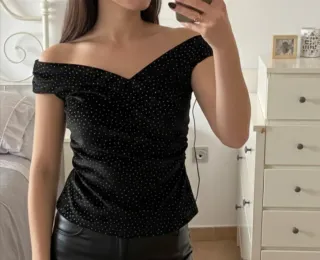 Top negro terciopelo puntos glitter