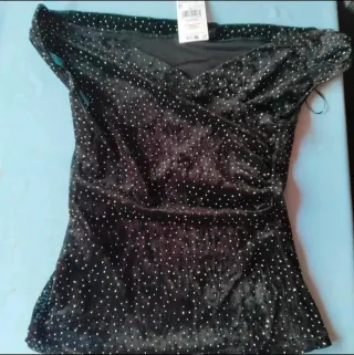 Top negro terciopelo puntos glitter