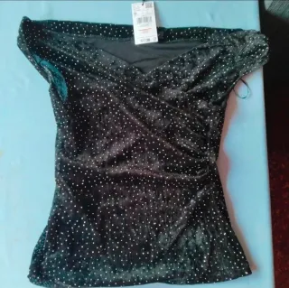 Top negro terciopelo puntos glitter