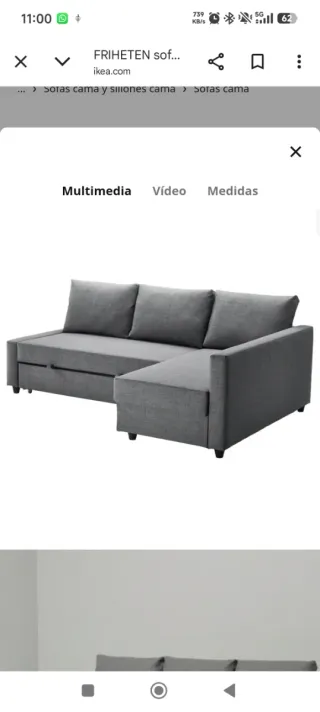 Sofá cama IKEA FRIHETEN chaiselongue gris