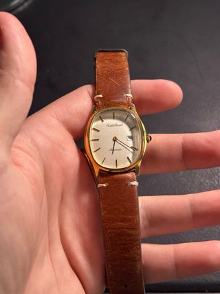 Reloj Cristal Watch Automático Dorado Correa Marró