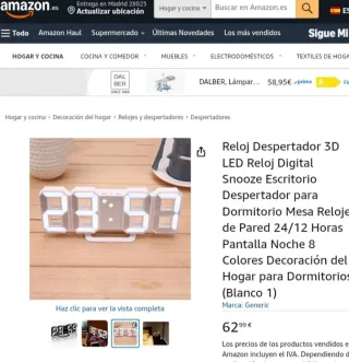 Reloj Despertador 3D Digital LED Blanco NUEVO Caja