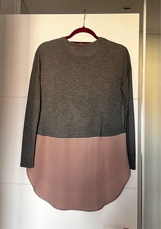 Camiseta Zara gris y rosa con abalorios