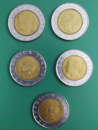 Lotto 5 Monete 500 Lire Bimetalliche Commemorative