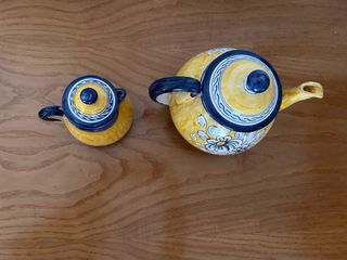 Juego Tetera y Jarra Cerámica Flores Amarillas