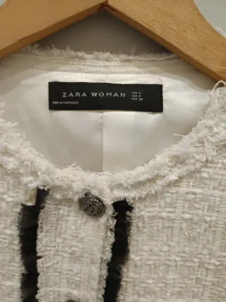 Chaqueta Zara Tweed Blanca Negra Talla M