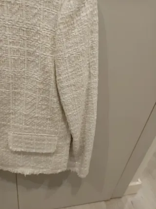 Chaqueta Zara Tweed Blanca Negra Talla M