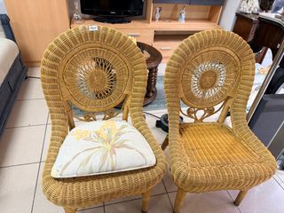 2 Sillas de Mimbre Beige/Marrón