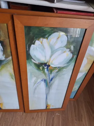 Set 3 Cuadros Flores Blancas.