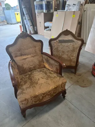 2 Sillones Antiguos Madera y Tela