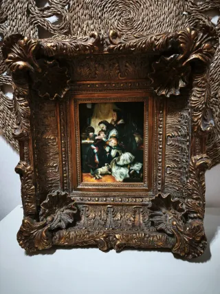 2 Pintura al óleo Niña con flores y niño