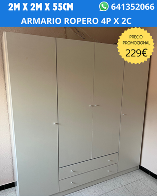 Armario ropero 4 puertas 2 cajones