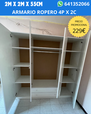 Armario ropero 4 puertas 2 cajones