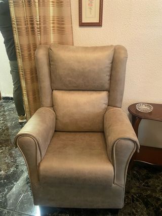 Conjunto 2 sofás orejeros tela beige