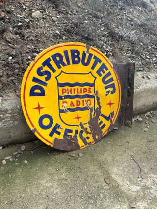 Cartel antiguo Philips Radio Esmaltado Doble Cara