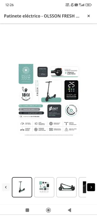 Patinete Eléctrico Olsson Fresh Slim tipo Xiaomi