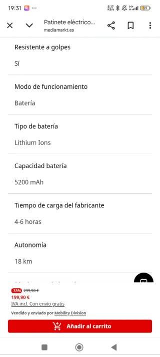 Patinete Eléctrico Olsson Fresh Slim tipo Xiaomi