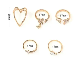 Juego de anillos ajustables mariposa y corazón