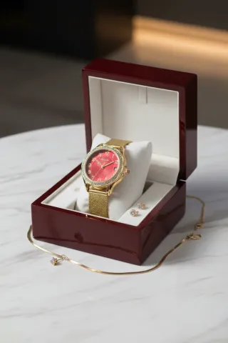 Reloj Skyline Mujer Rojo y Dorado