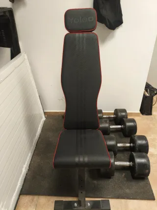 Mancuernas 32kg y 34kg Junto con banco