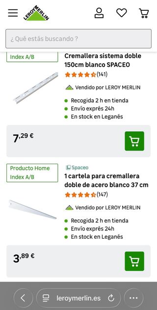cremallera y cartelas para estantería