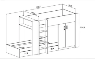 Litera Cama Tren Madera Blanco/Rojo/Marrón