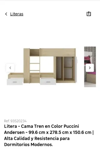 Litera Cama Tren Madera Blanco/Rojo/Marrón