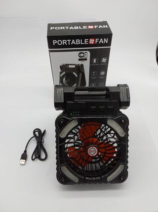 iYeHo Ventilador de camping alimentado por energía solar con linterna LED, batería recargable de 10400 mAh, portátil, temporizad