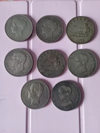 Lote 8 duros plata Alfonso XIII y otros, plata
