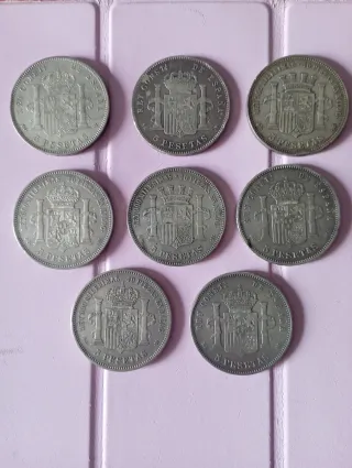 Lote 8 duros plata Alfonso XIII y otros, plata