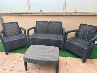 Conjunto Terraza Ratán Negro y Gris