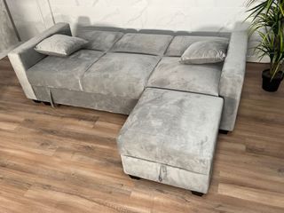 Sofá Cama Gris con Puff Tercio Pelo! Nuevos!!