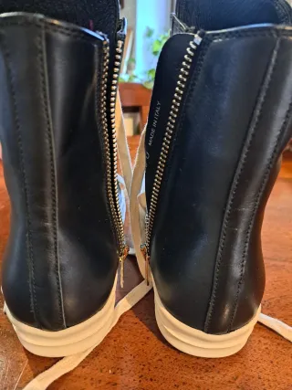 Rick Owens Sneakers Pelle Nere Bianche