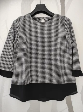 Top manica 3/4 fantasia pied-de-poule