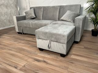 Sofá cama gris terciopelo con puff ! Nuevos!!