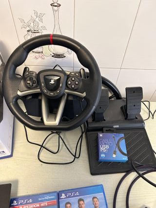 PS4 Slim Negra + Volante + Mando + Juegos