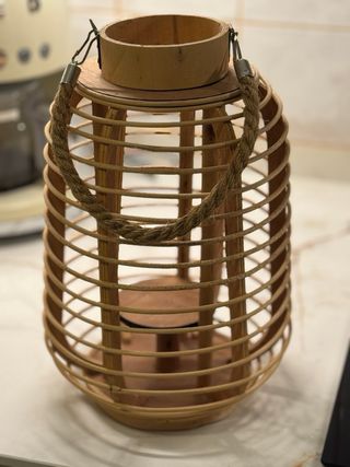 Farol decorativo madera y cuerda