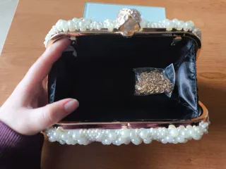 Bolso Clutch Perlas Dorado y Blanco