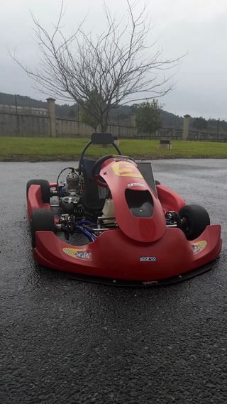 Kart de competición y remolque con accesorios