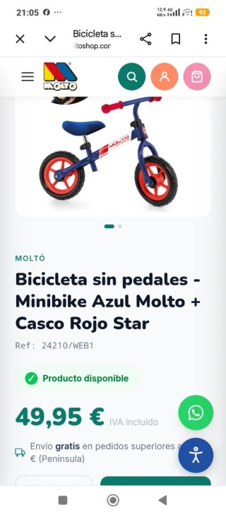 Bicicleta Minibike niño + Casco  PvP: 50€ en tiend
