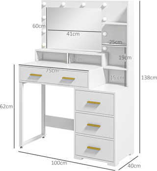 Tavolo da Trucco 4 Cassetti, 6 Ripiani Aperti e Sp