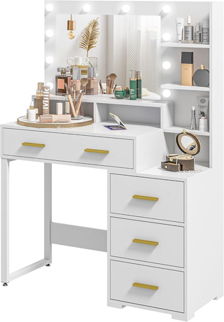 Tavolo da Trucco 4 Cassetti, 6 Ripiani Aperti e Sp