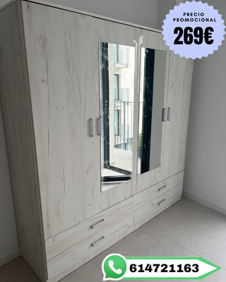 Armario 4 puertas con espejos y cajones