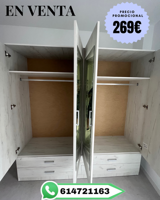Armario 4 puertas con espejos y cajones
