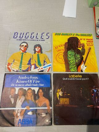Lote 4 singles vinilo: Buggles, Bob Marley, ABBA,
