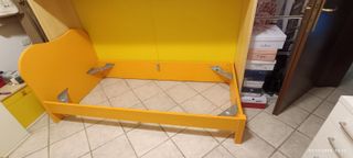 Armadio a ponte, letto, cassetti, rete, materasso