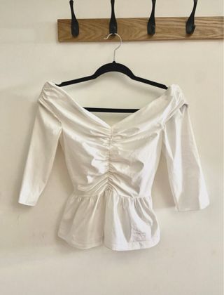 Camisa corta blanca fruncida